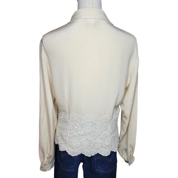 Casual Corner Vintage 100% Silk Victorian Coquette Lace Blouse Peter Pan Sz 6 - Picture 9 of 11